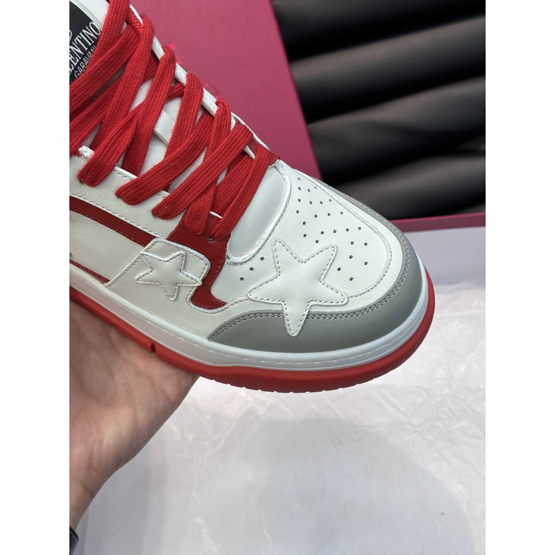 Valentino Colorblock Letter Graphic Lace-up Front Sneaker White And Red