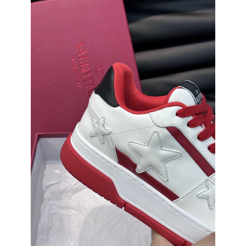 Valentino Colorblock Letter Graphic Lace-up Front Sneaker White And Red