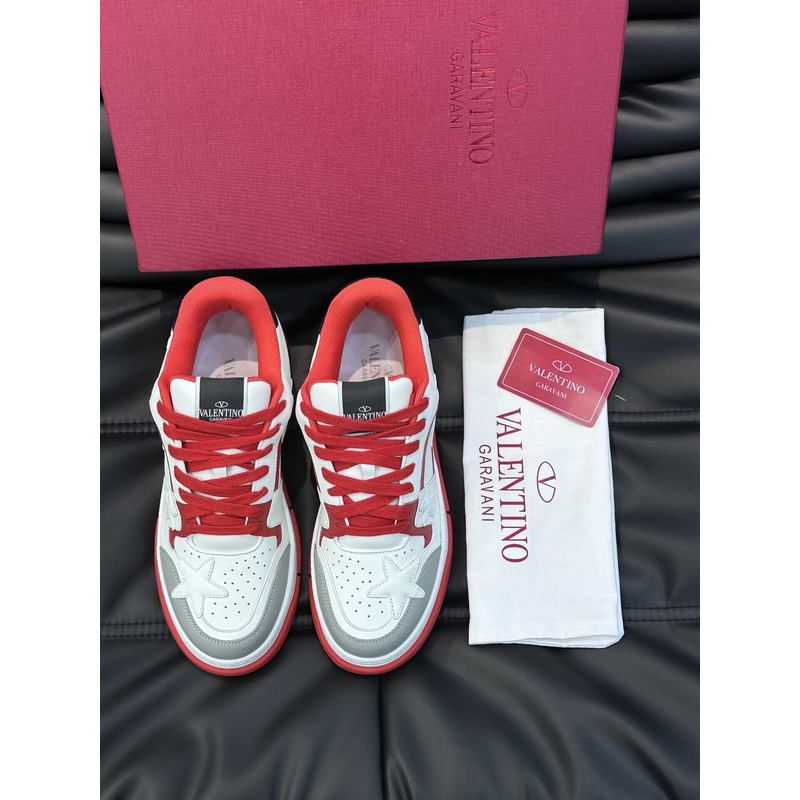 Valentino Colorblock Letter Graphic Lace-up Front Sneaker White And Red