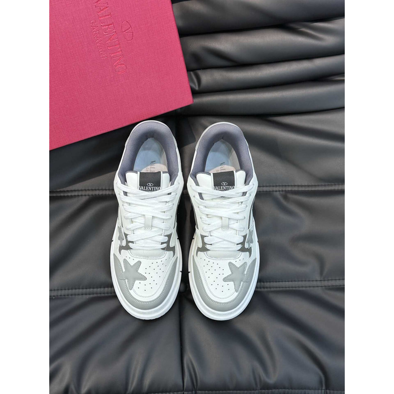 Valentino Colorblock Letter Graphic Lace-up Front Sneaker White And Gray