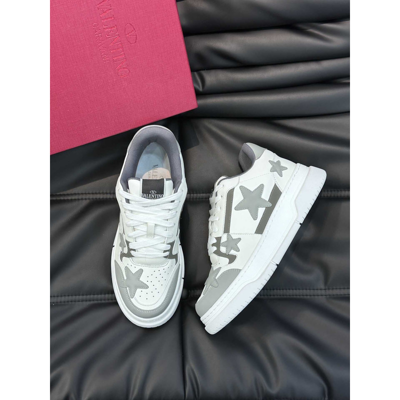 Valentino Colorblock Letter Graphic Lace-up Front Sneaker White And Gray