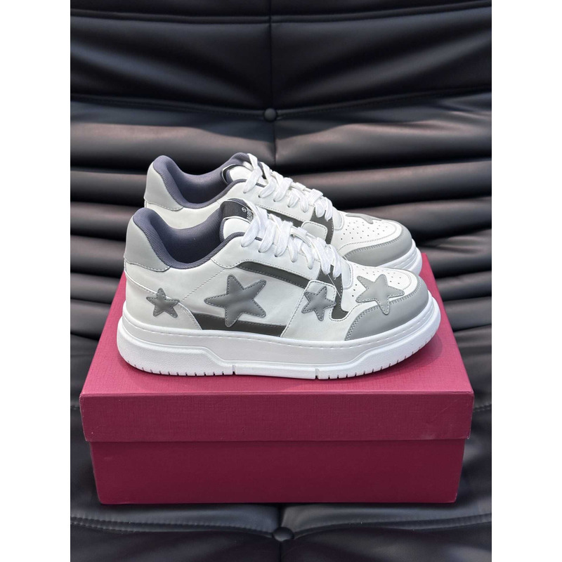 Valentino Colorblock Letter Graphic Lace-up Front Sneaker White And Gray