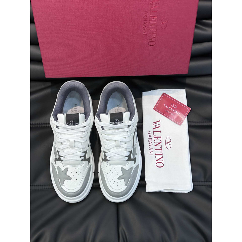 Valentino Colorblock Letter Graphic Lace-up Front Sneaker White And Gray