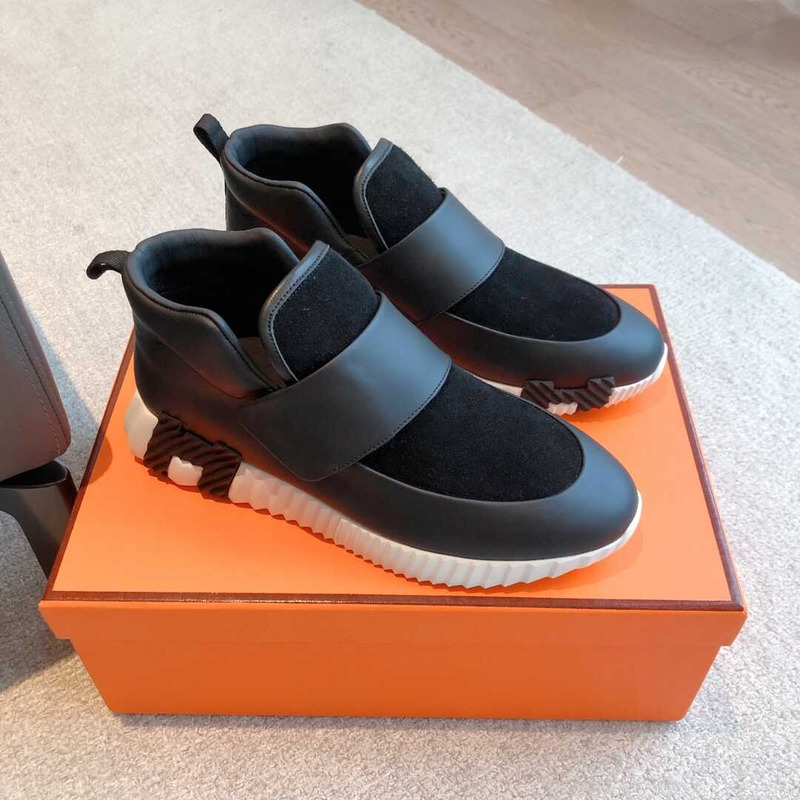 H**mes h canvas and calfskin sneaker noir