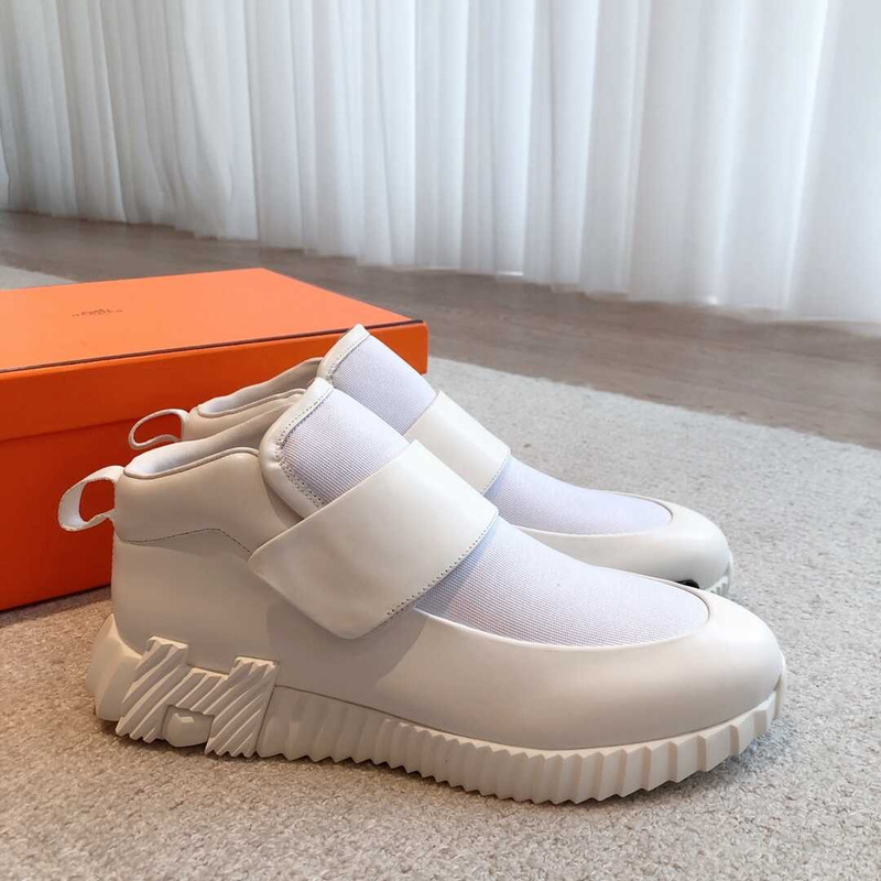 H**mes h canvas and calfskin sneaker blanc