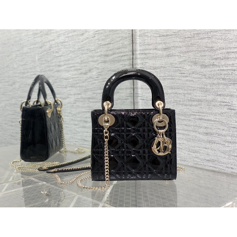 D*or mini lady D*or bag patent leather black