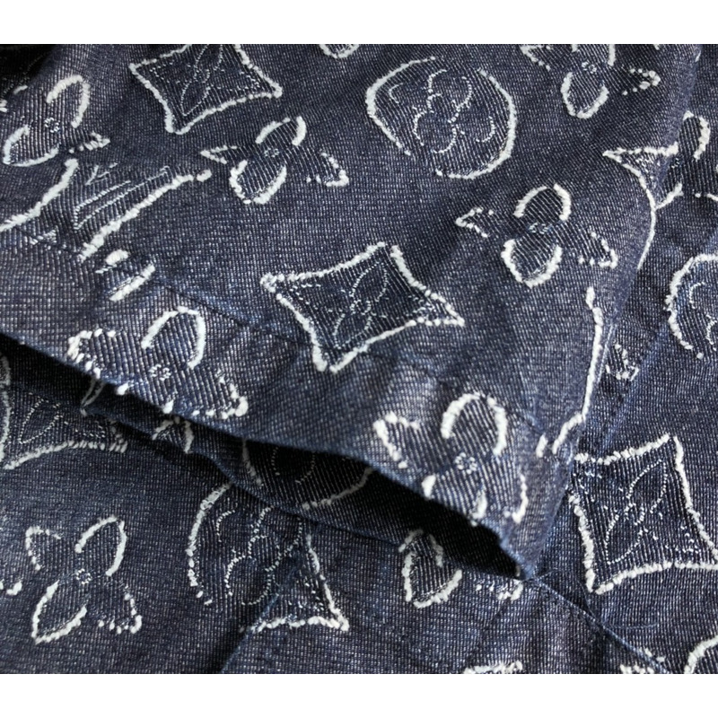 l**is V*t*n monogram short-sleeved chambray shirt indigo