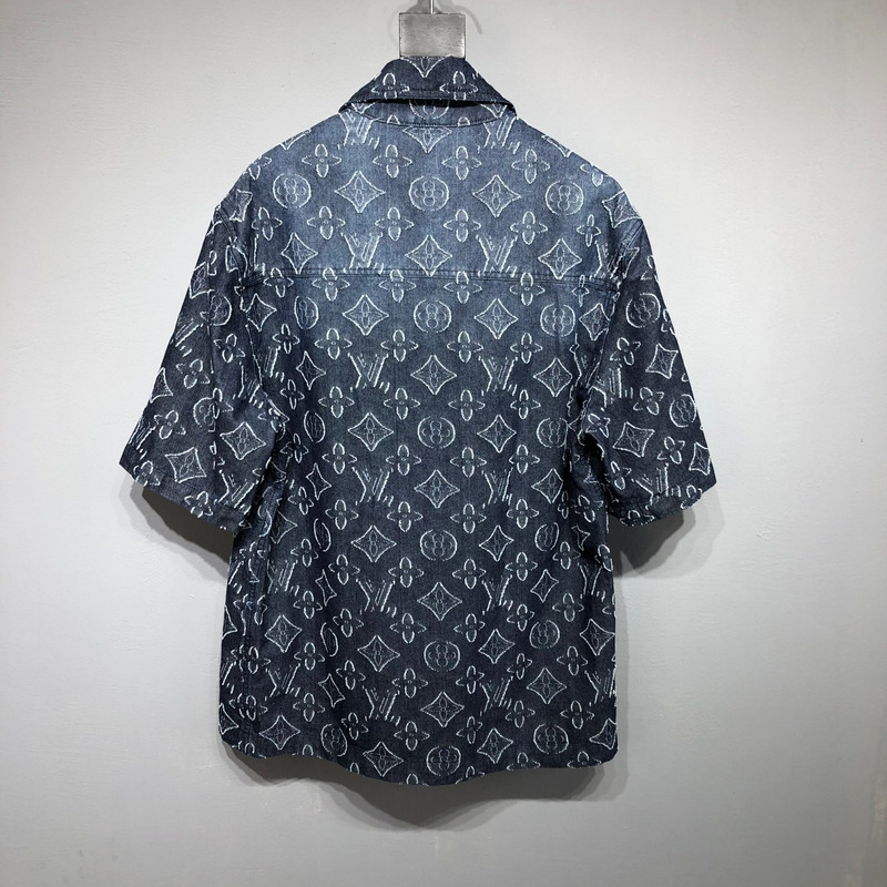 l**is V*t*n monogram short-sleeved chambray shirt indigo