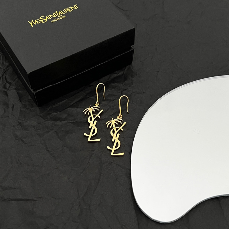 Saint Laurent Monogram Palm Tree Earrings Gold