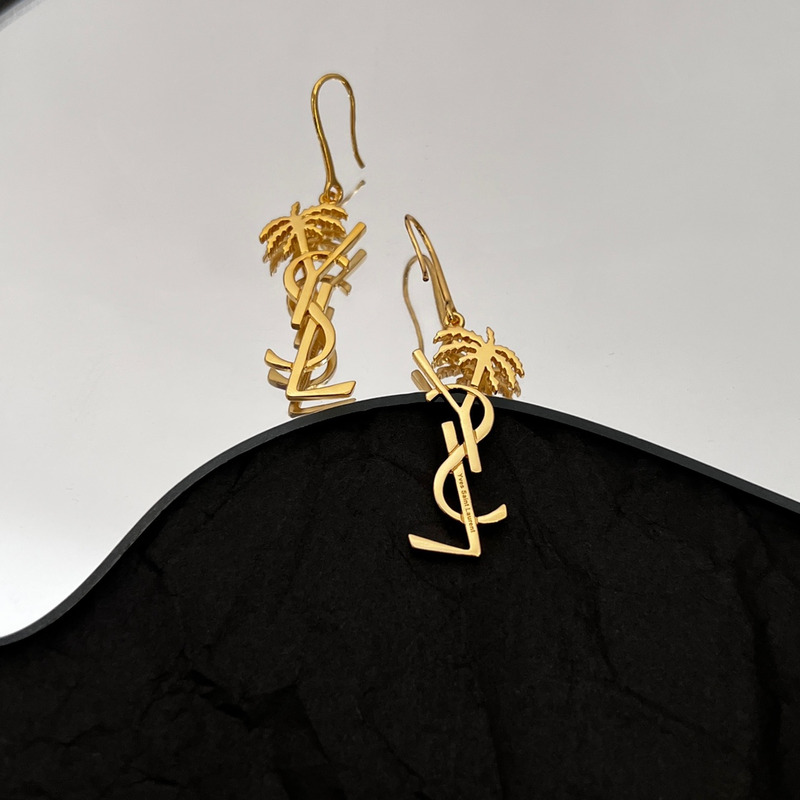 Saint Laurent Monogram Palm Tree Earrings Gold