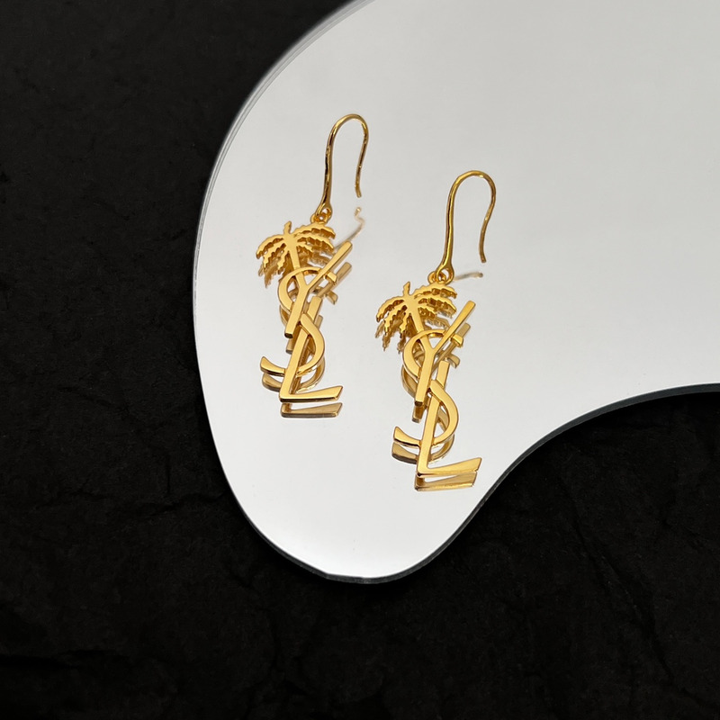 Saint Laurent Monogram Palm Tree Earrings Gold