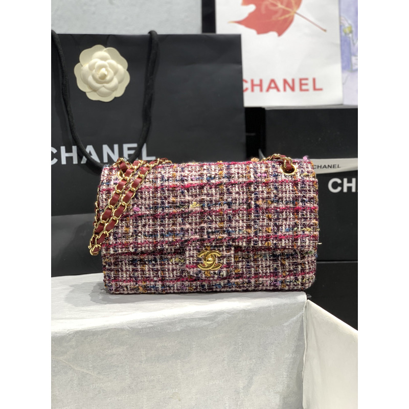 Ch*el colourful tweed classic flap bag