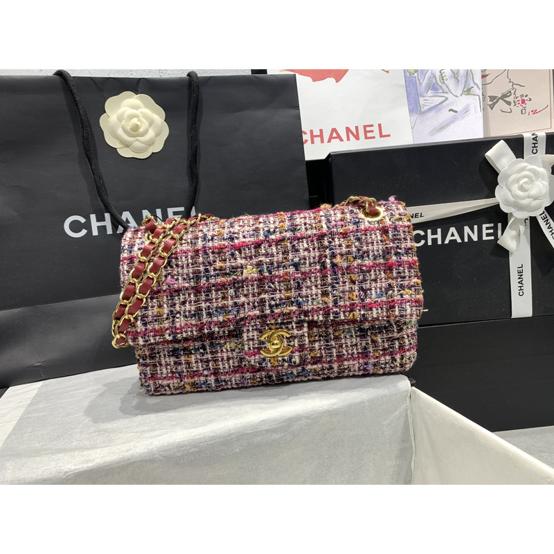 Ch*el colourful tweed classic flap bag