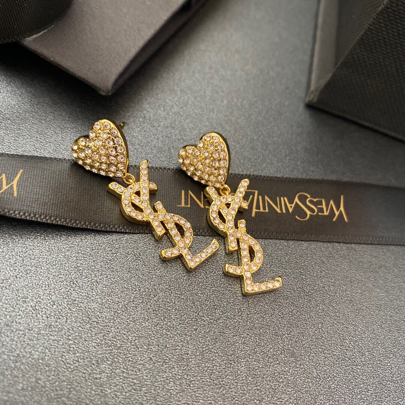 Saint Laurent Earrings With Heart Crystal Gold