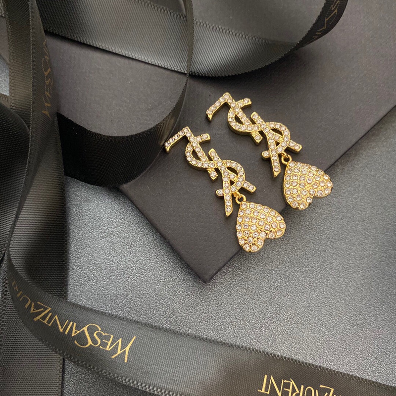 Saint Laurent Earrings With Heart Crystal Gold