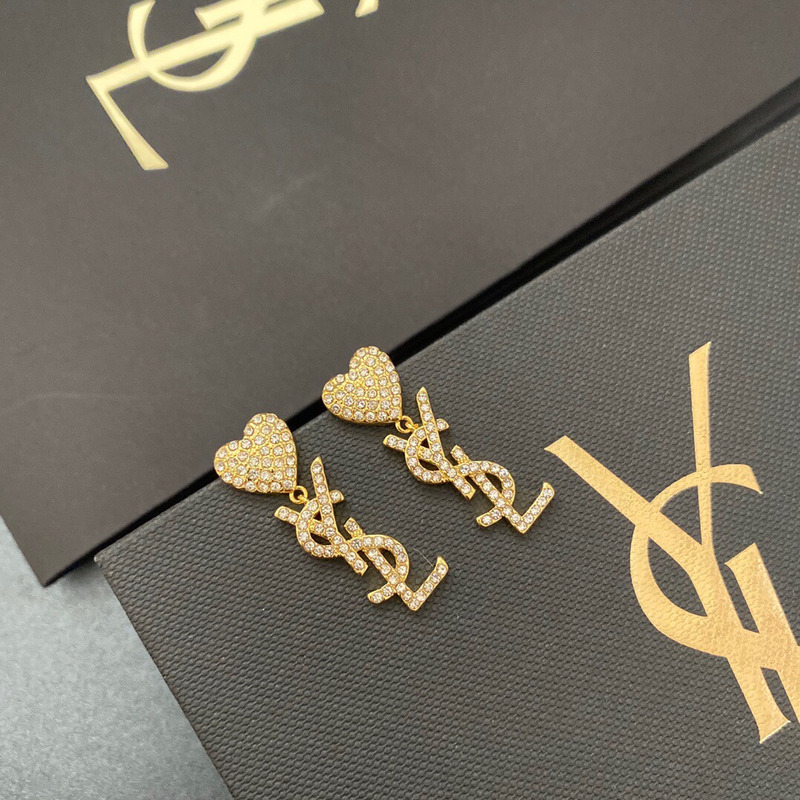 Saint Laurent Earrings With Heart Crystal Gold