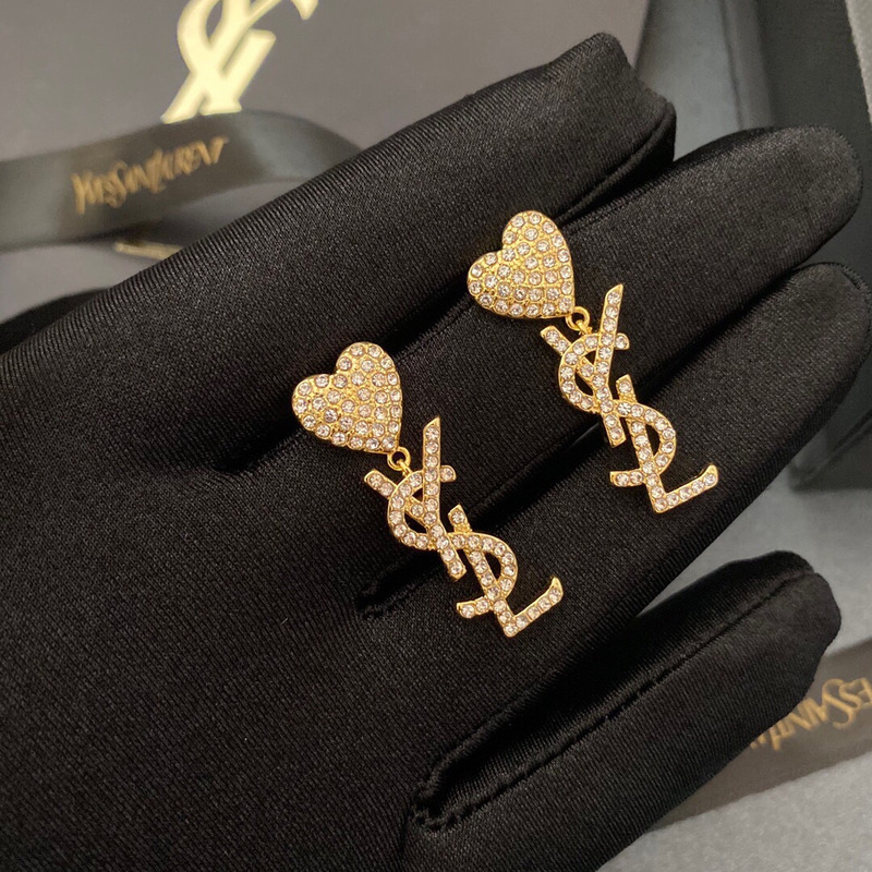 Saint Laurent Earrings With Heart Crystal Gold