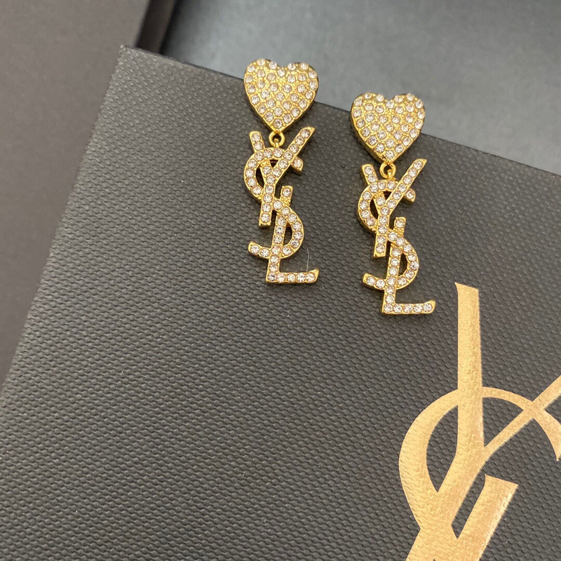 Saint Laurent Earrings With Heart Crystal Gold