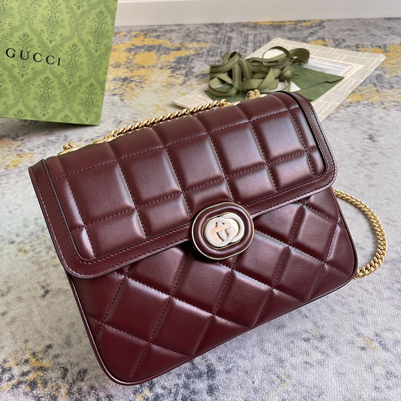 G*u*i deco small shoulder bag leather dark red