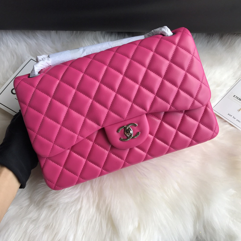 Ch*el bag jumbo double flap quilted silver hardware hot pink fuchsia