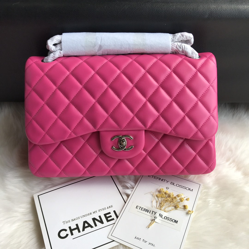 Ch*el bag jumbo double flap quilted silver hardware hot pink fuchsia