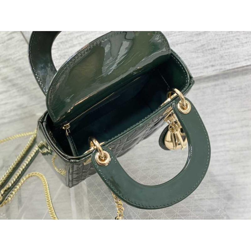 D*or mini lady D*or patent leather dark green