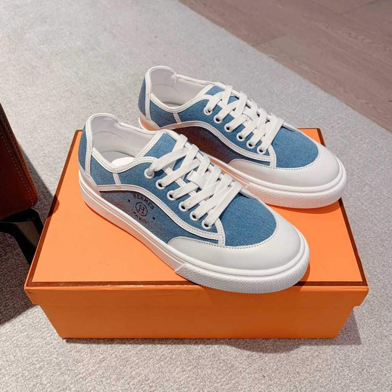 H**mes get sneaker canvas and calfskin white blue