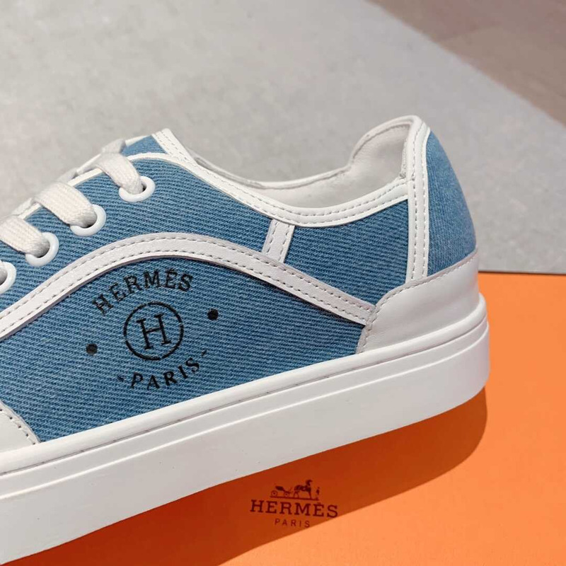 H**mes get sneaker canvas and calfskin white blue