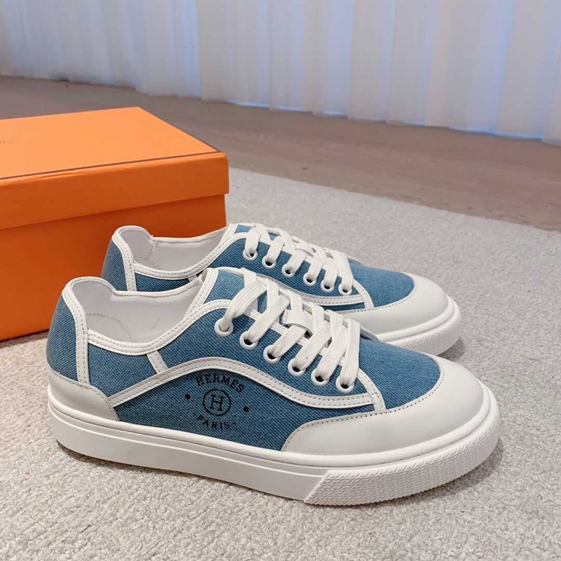 H**mes get sneaker canvas and calfskin white blue