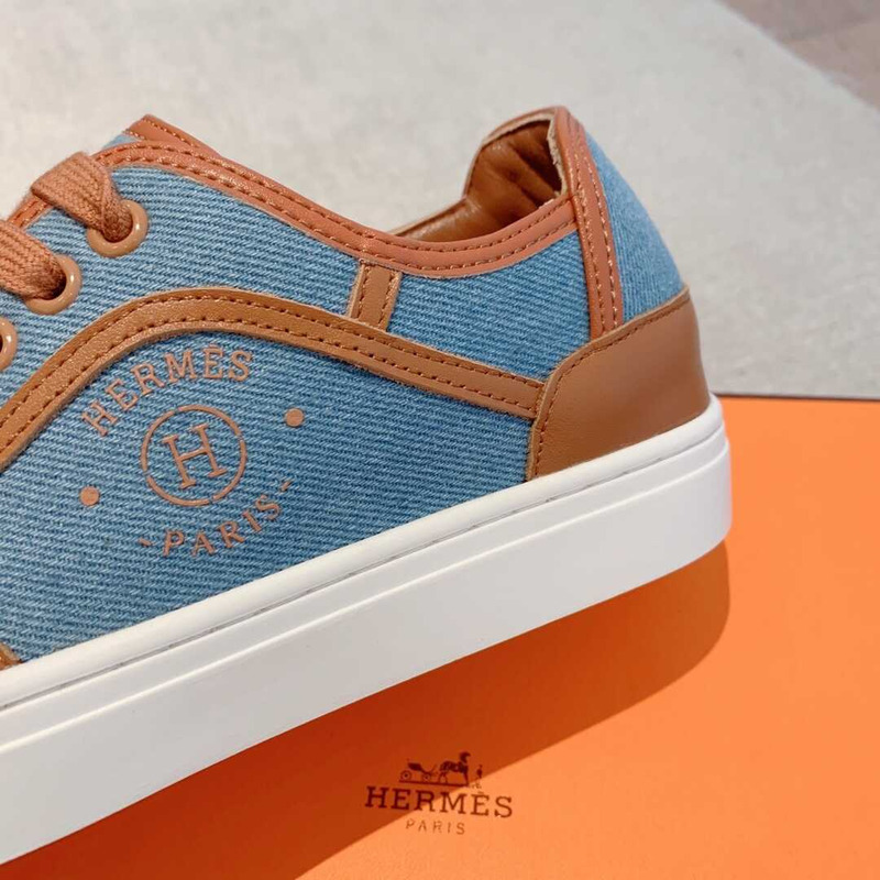 H**mes get sneaker canvas and calfskin brown blue