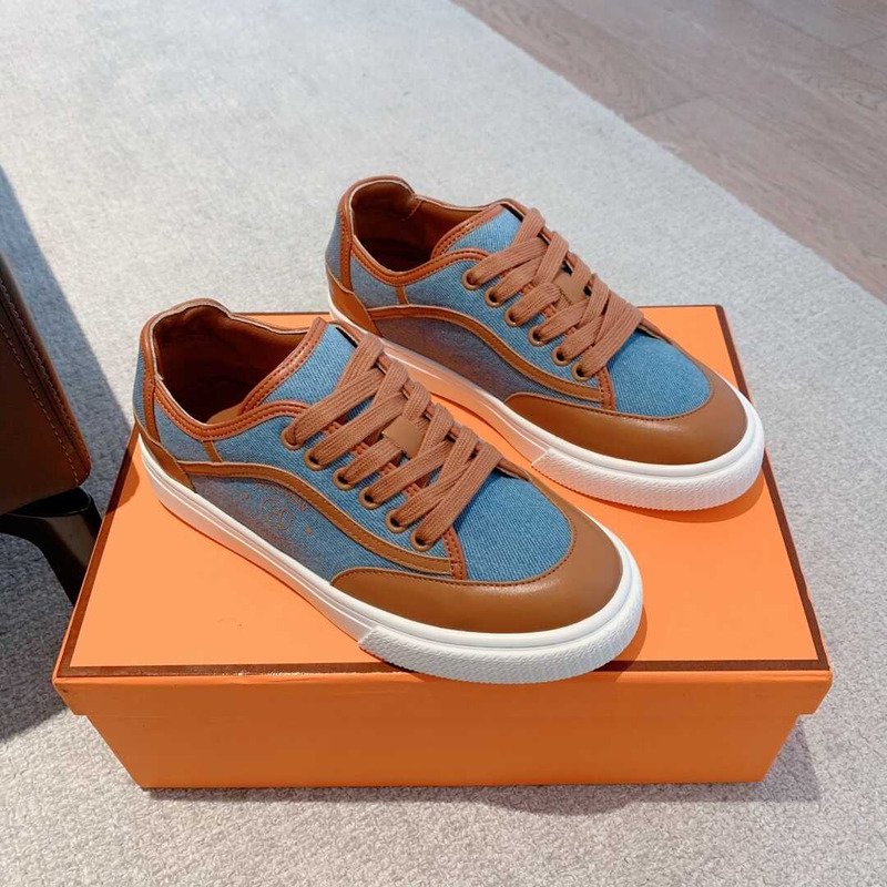 H**mes get sneaker canvas and calfskin brown blue