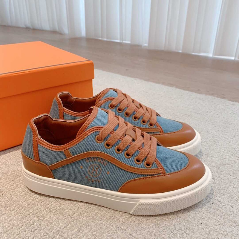 H**mes get sneaker canvas and calfskin brown blue