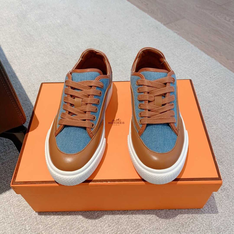 H**mes get sneaker canvas and calfskin brown blue