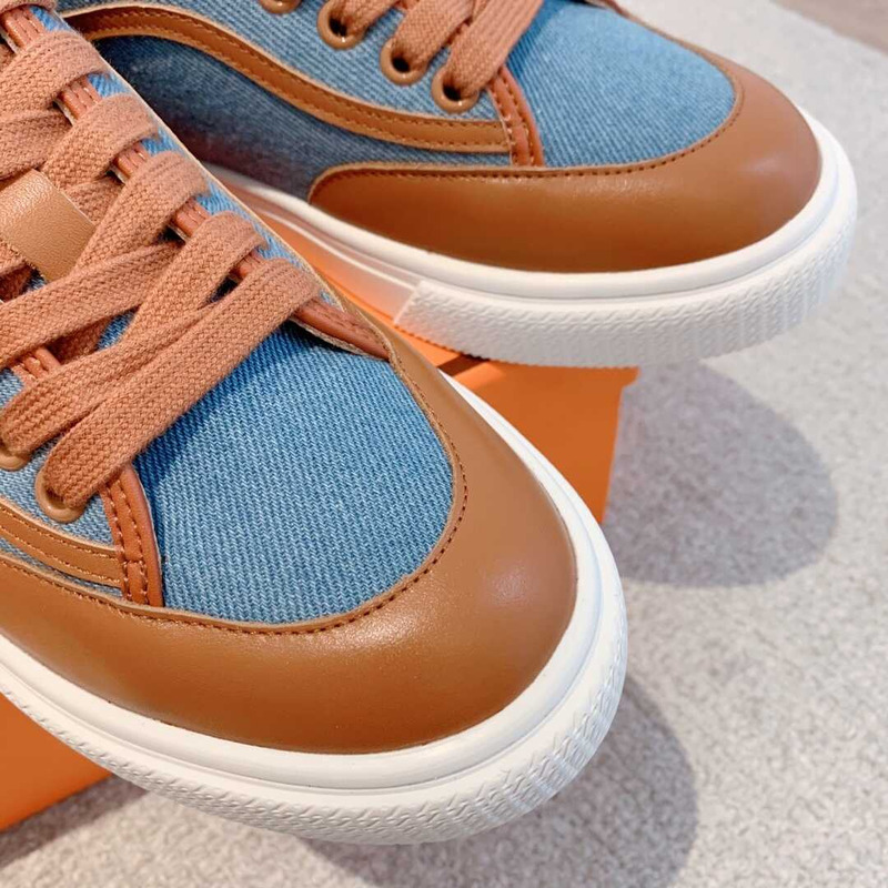 H**mes get sneaker canvas and calfskin brown blue