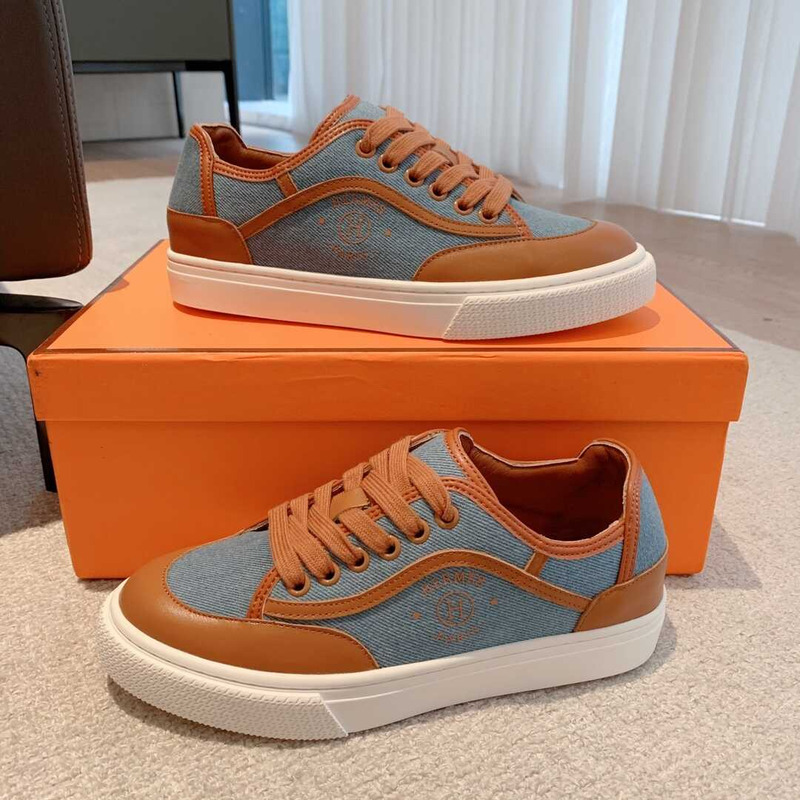 H**mes get sneaker canvas and calfskin brown blue