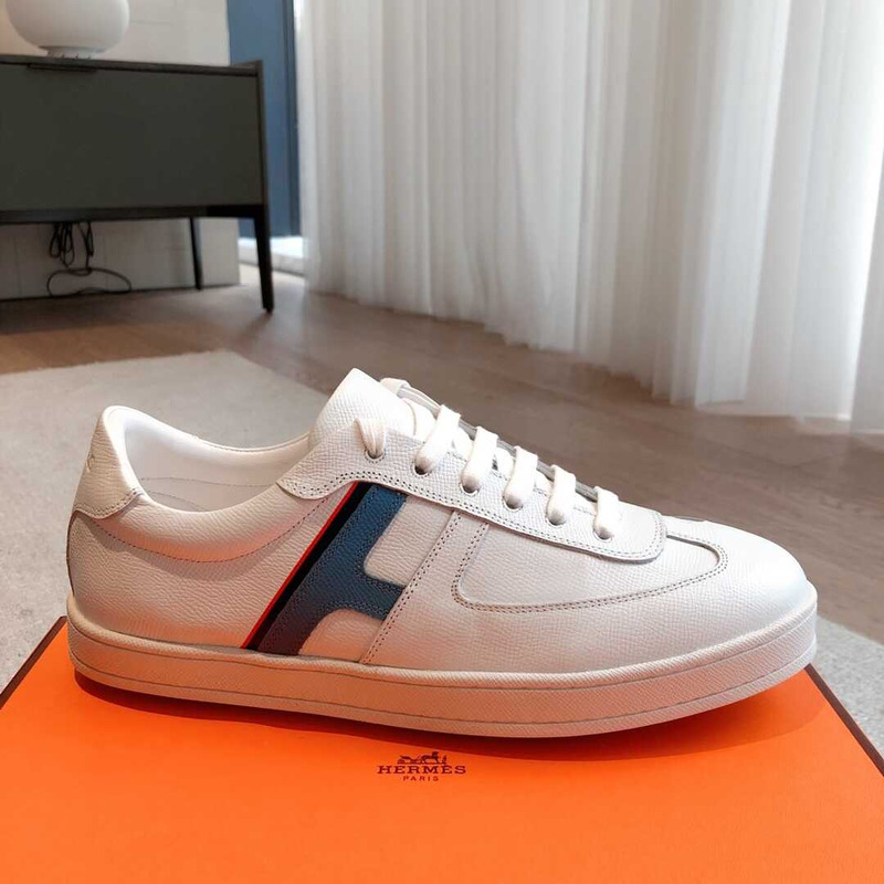 H**mes boomerang sneaker leather white blue