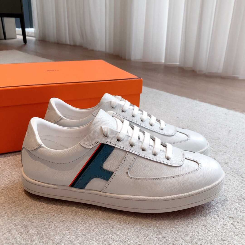 H**mes boomerang sneaker leather white blue