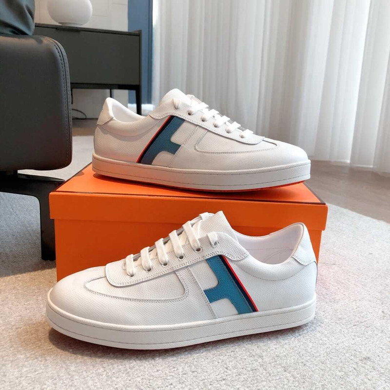 H**mes boomerang sneaker leather white blue