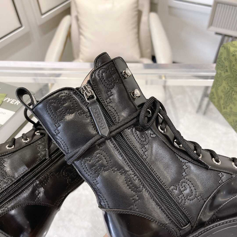 G*u*i gg quilted lace-up ankle boots leather black