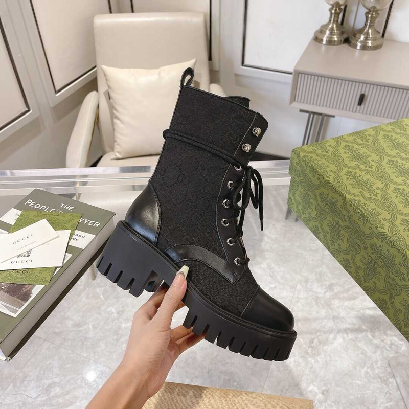 G*u*i gg quilted lace-up ankle boots canvas and leather black