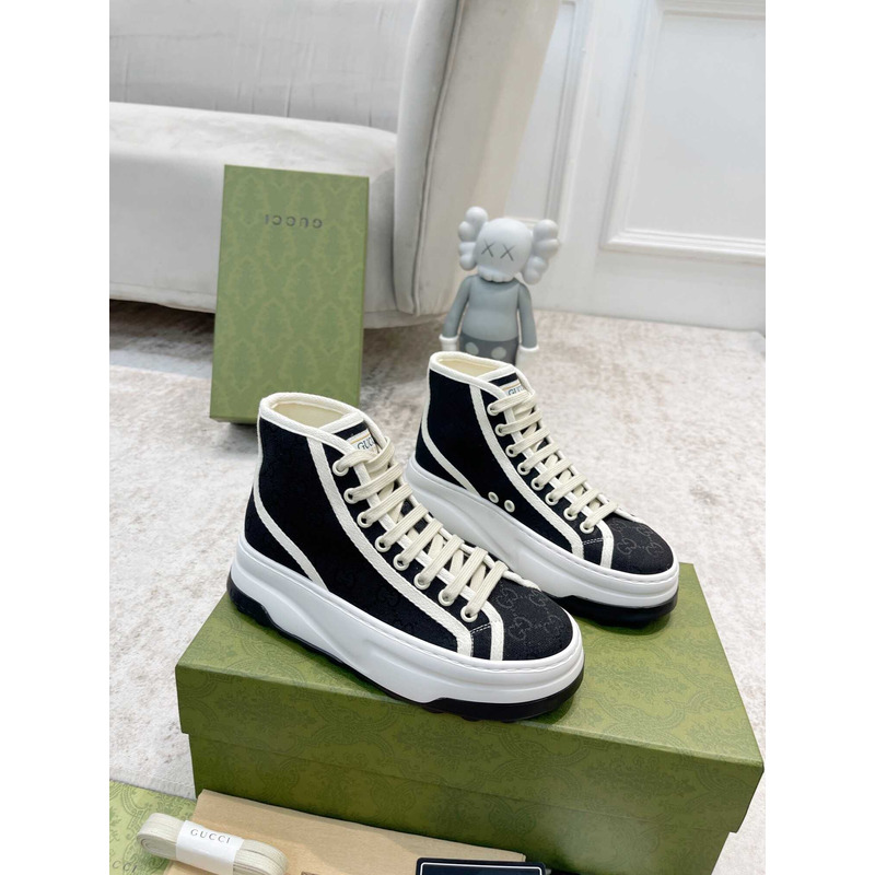 G*u*i gg printed thick-soled high top sneakers black