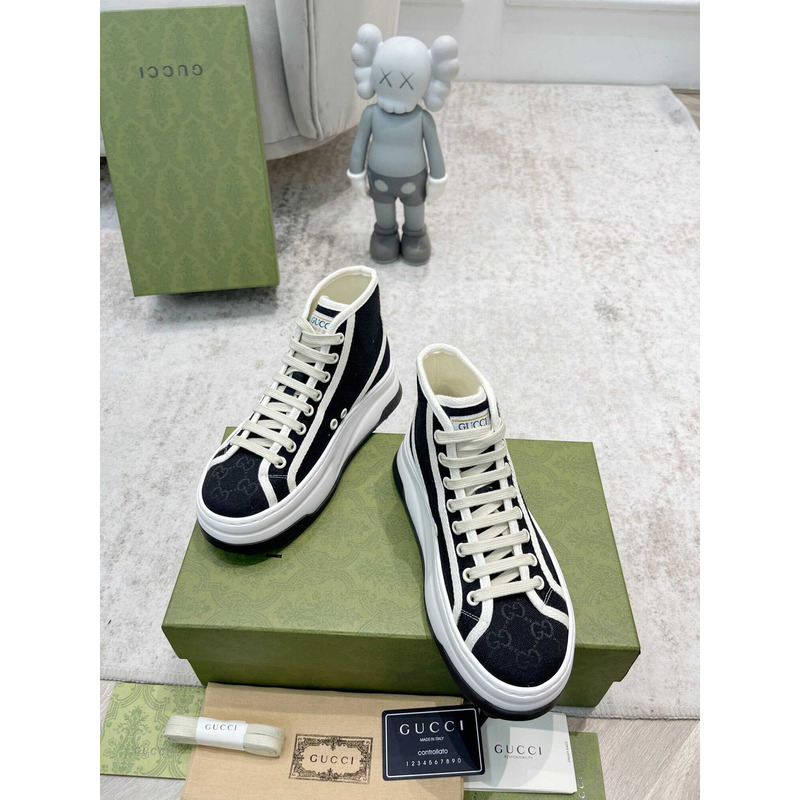 G*u*i gg printed thick-soled high top sneakers black