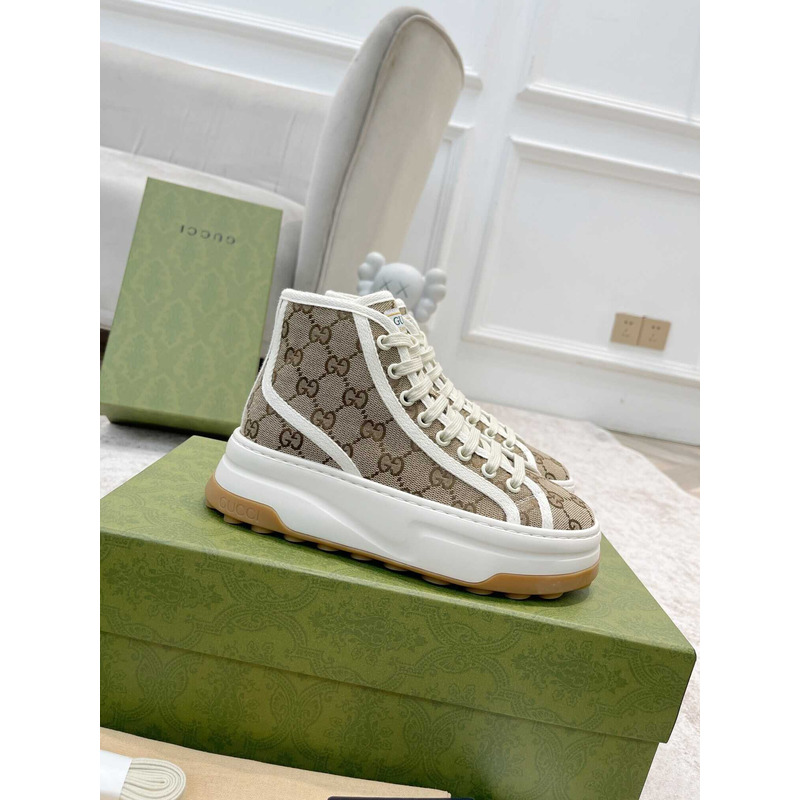 G*u*i gg printed thick-soled high top sneakers brown