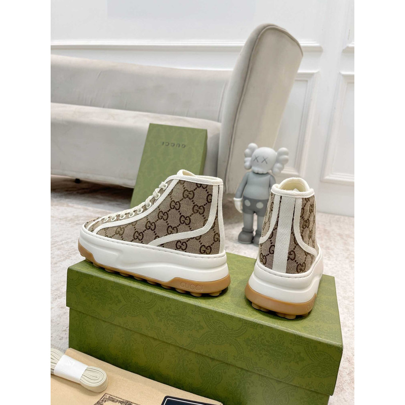 G*u*i gg printed thick-soled high top sneakers brown