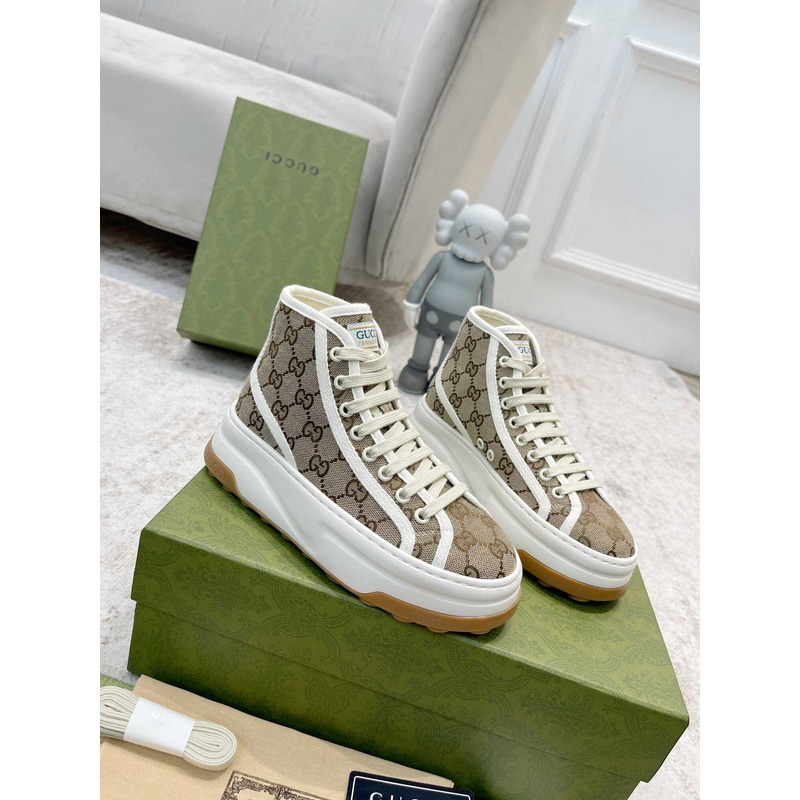 G*u*i gg printed thick-soled high top sneakers brown