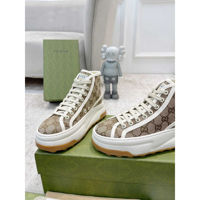 G*u*i gg printed thick-soled high top sneakers brown