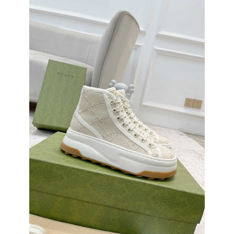 G*u*i gg printed thick-soled high top sneakers white