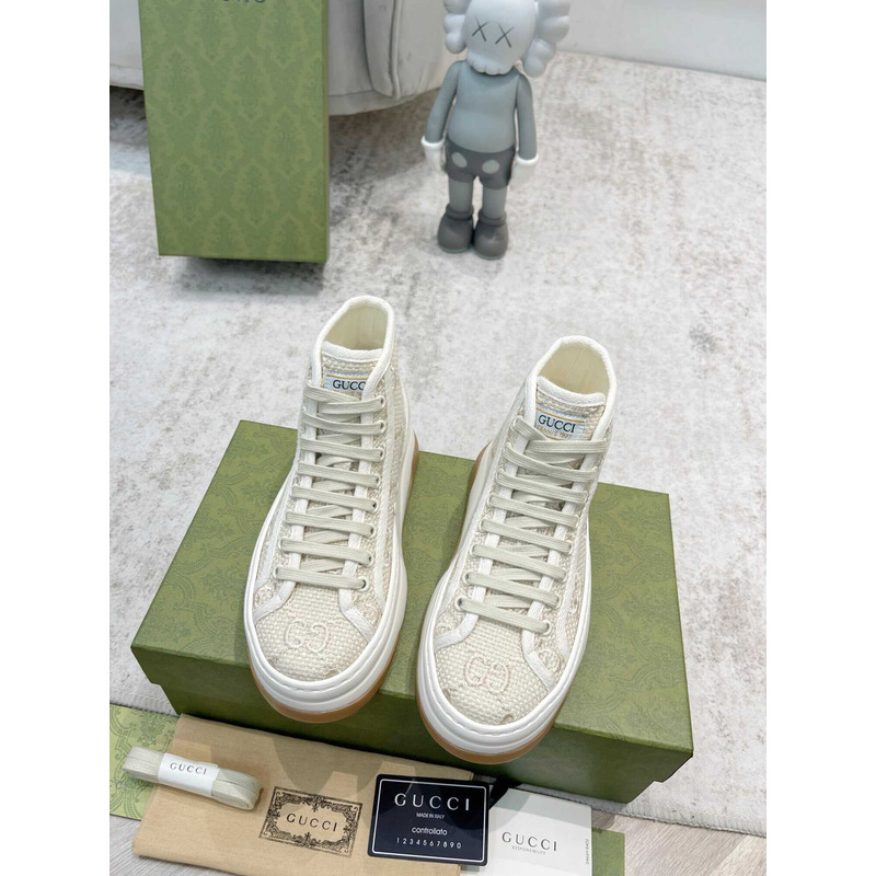 G*u*i gg printed thick-soled high top sneakers white