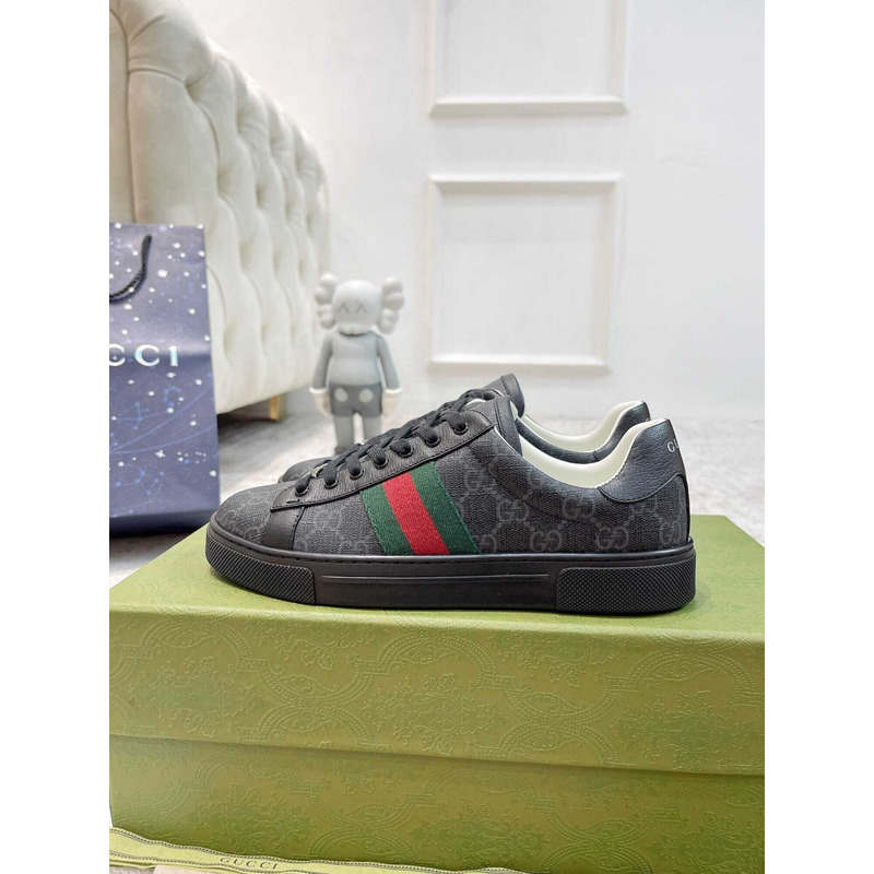 G*u*i ace sneaker with green and red web black and ebony gg sup*e