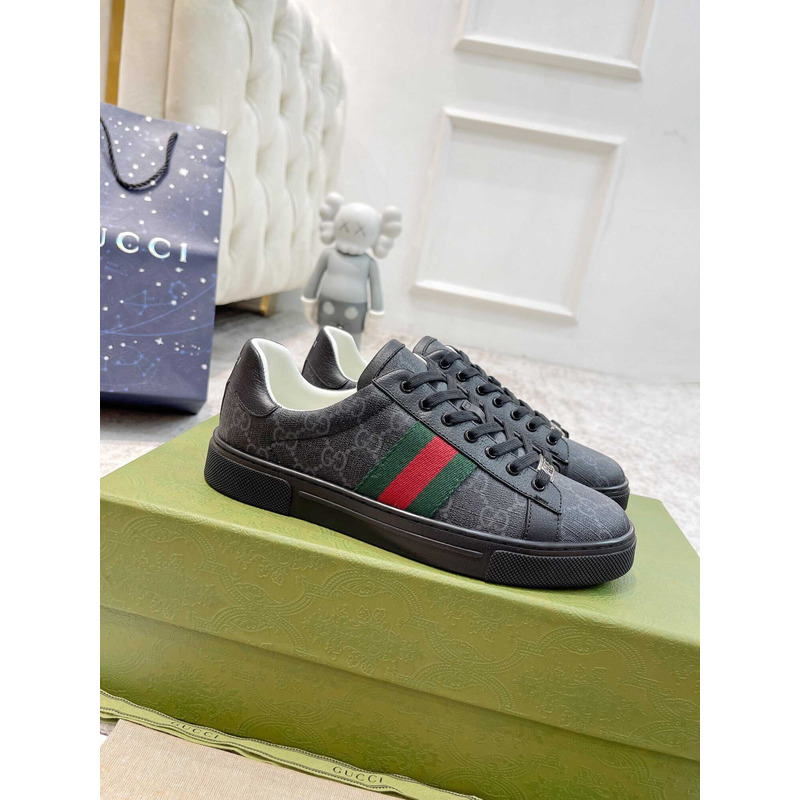 G*u*i ace sneaker with green and red web black and ebony gg sup*e